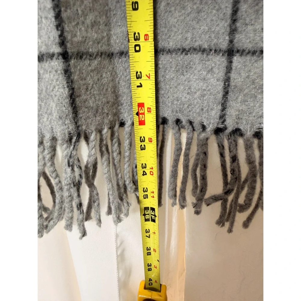 Polo Ralph Lauren Grey Windowpane Check Wool Blend Fringed Scarf Pony Logo